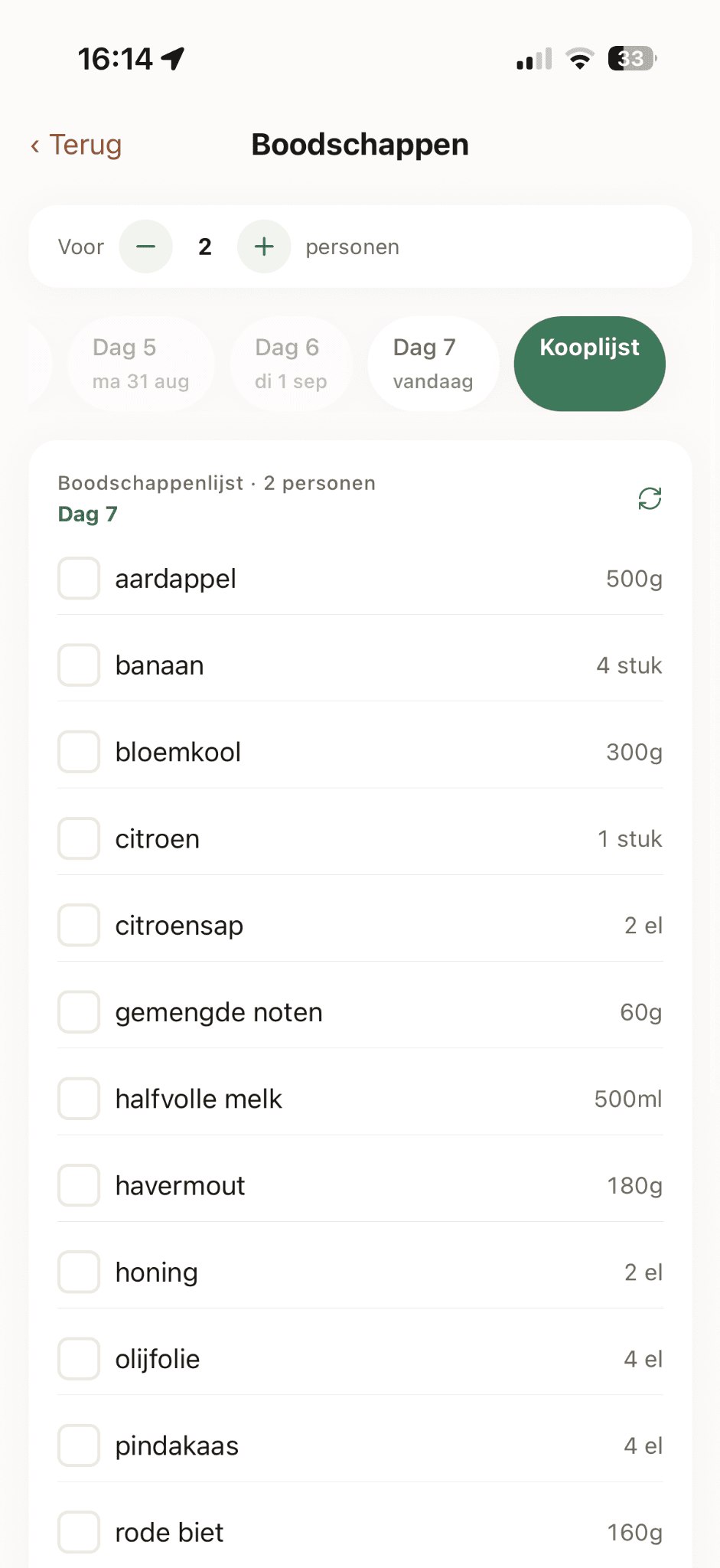 De echte MyMesa boodschappenlijst